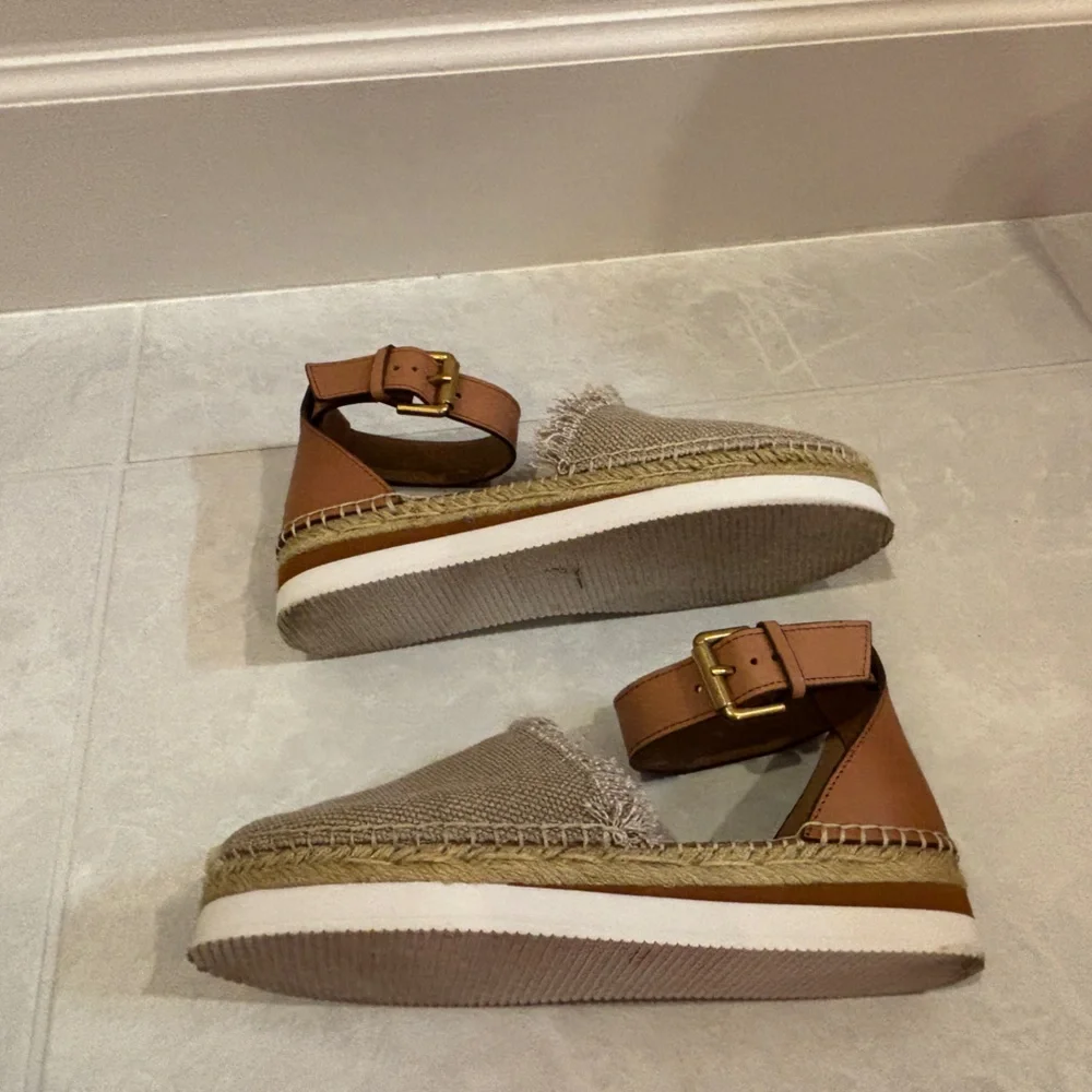 See By Chloe Beige Glyn Espadrilles Flats In Canvas and Leather Size 37